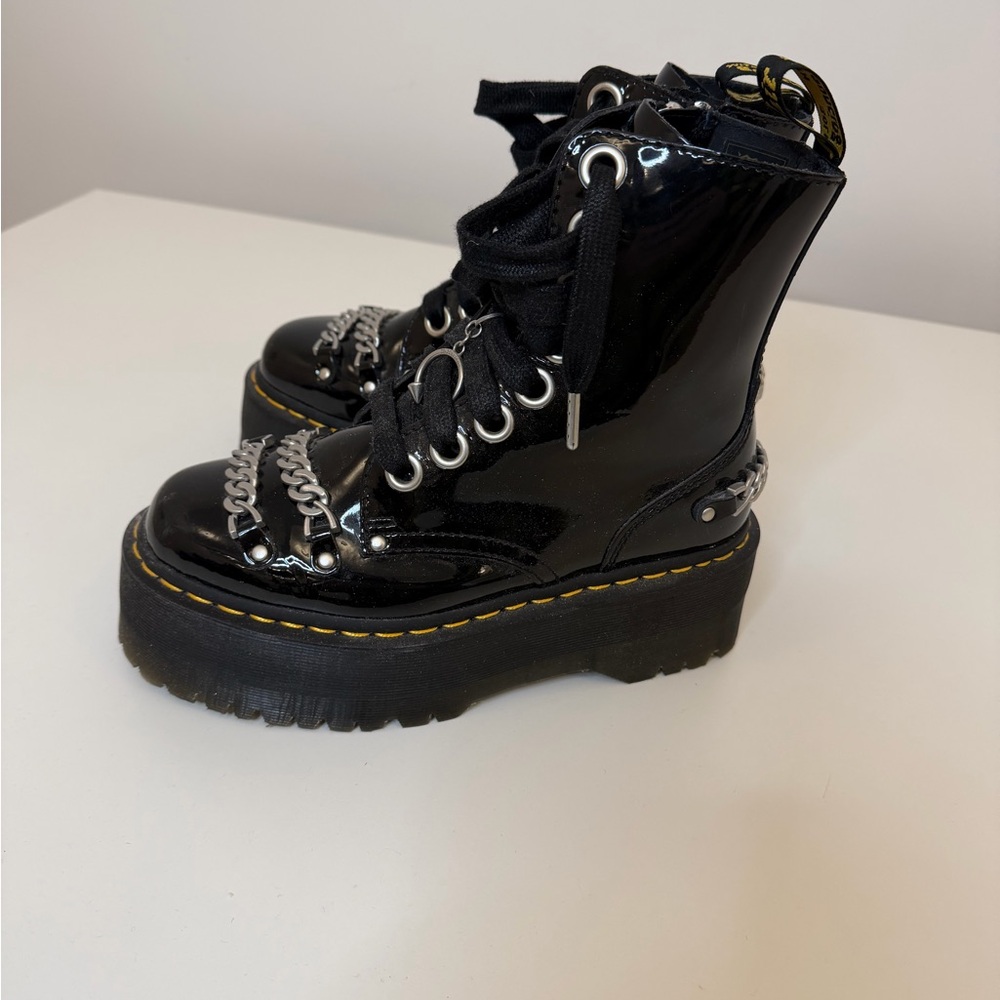 Dr. Martens Black Jadon Patent Chain Leather Platform Boots - Picture 5 of 14